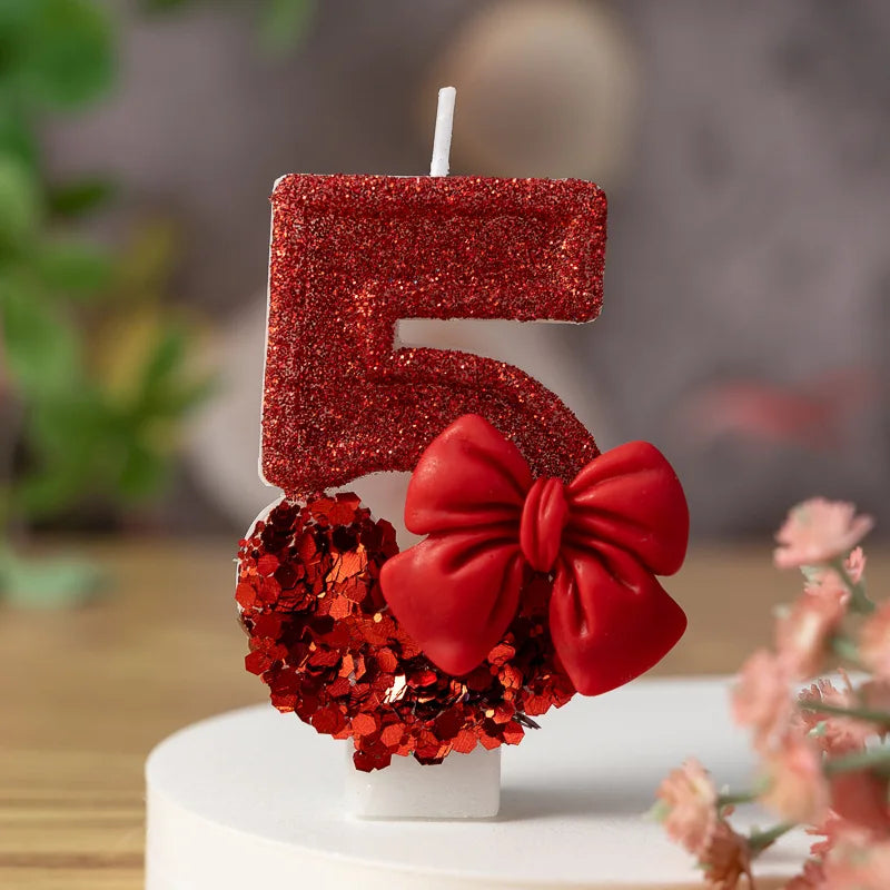 bougies numérotées pailletées rouges décoratives anniversaire cire paraffine boîte rangement support rond couteau blanc