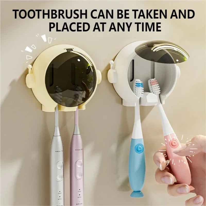 porte brosses dents astronaute adhésif blanc jaune rose effet miroir transparent enfantin ludique spatial