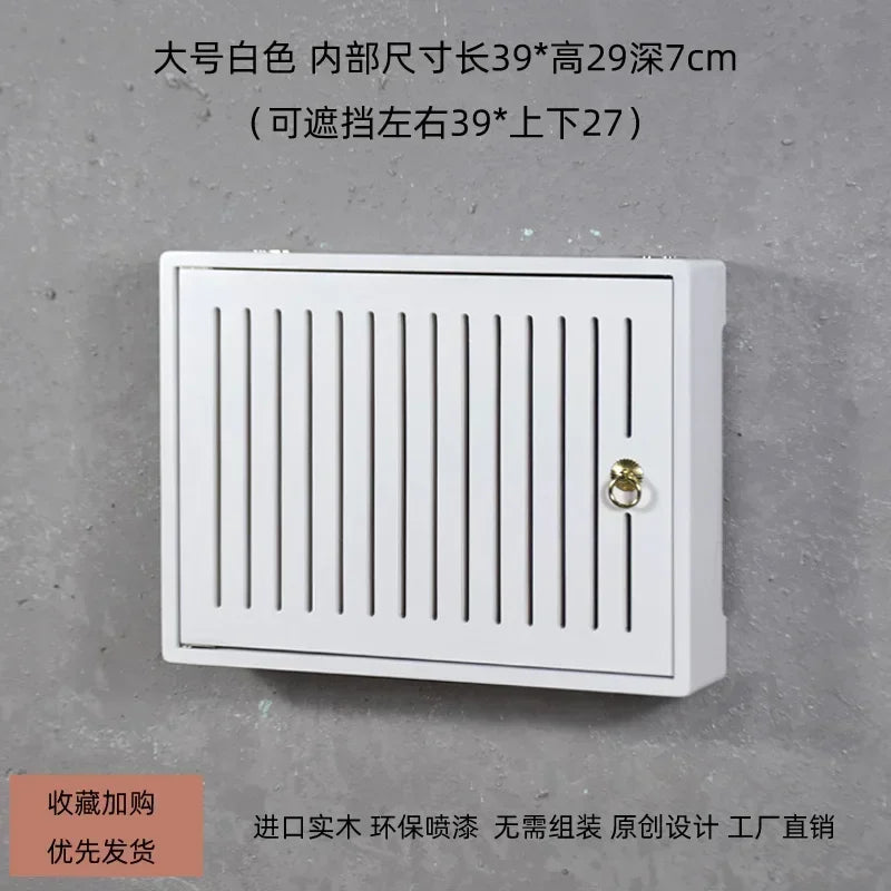 boite rangement murale routeur wifi bois poignée dorée grille