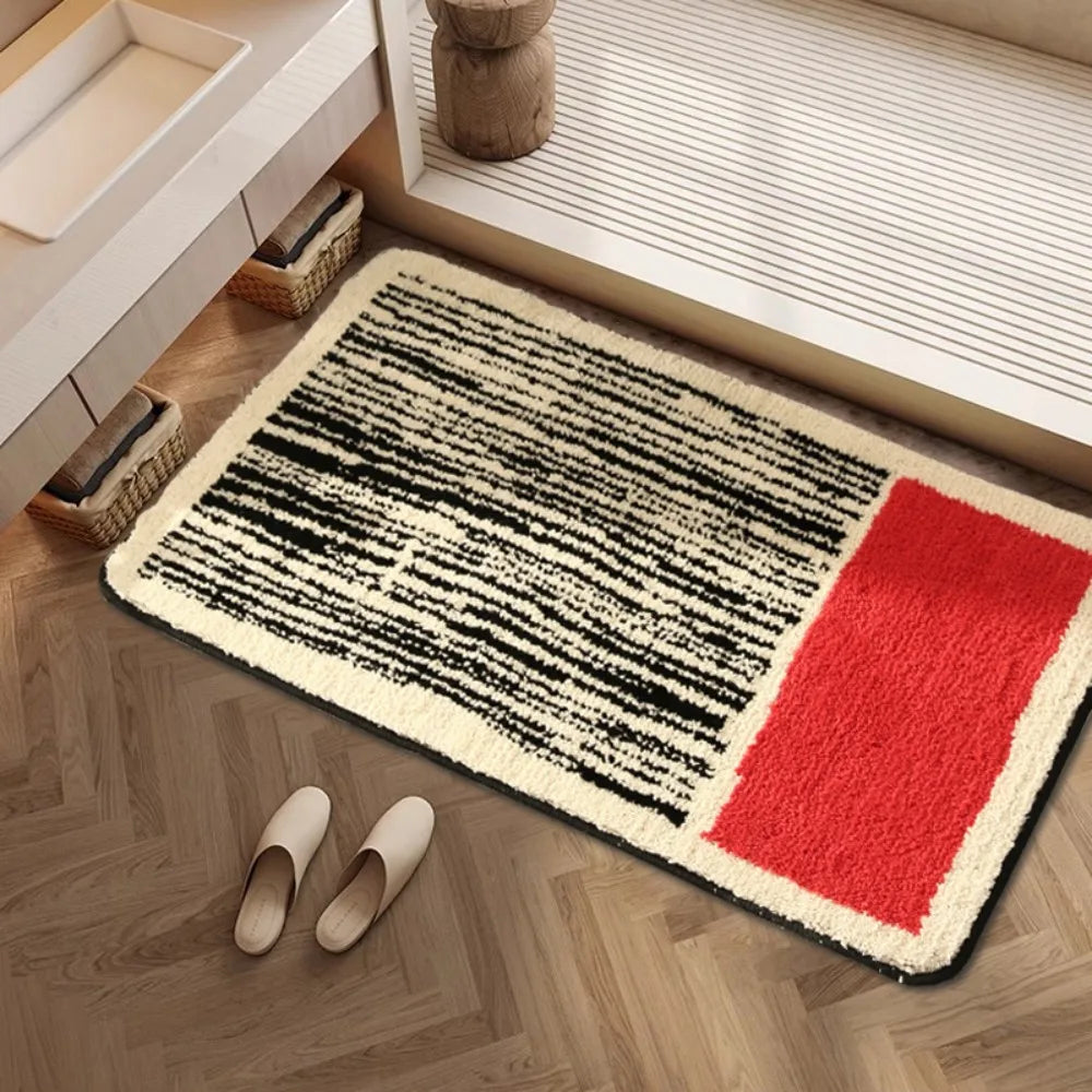 tapis moderne géométrique rayures horizontales points noir blanc salon chambre coucher polyester