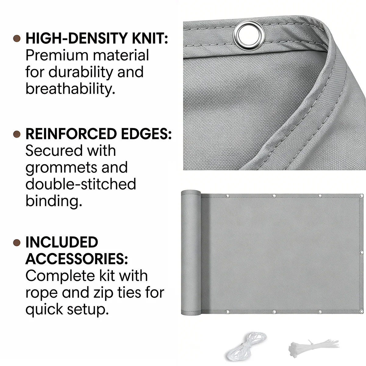 écran confidentialité gris moderne toile imperméable corde pinces uv protection balcon 80x300cm