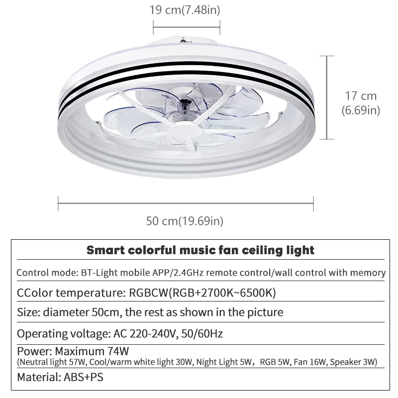 ventilateur lumière led télécommande modes modernes variateur intelligent salon chambre