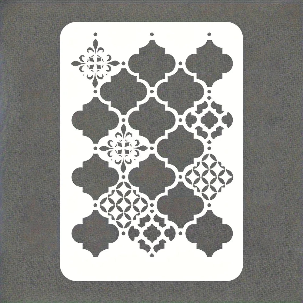 pochoirs stencil géométrique floral quadrilatéral blanc artisanal décoration peinture murale scrapbooking coloriage