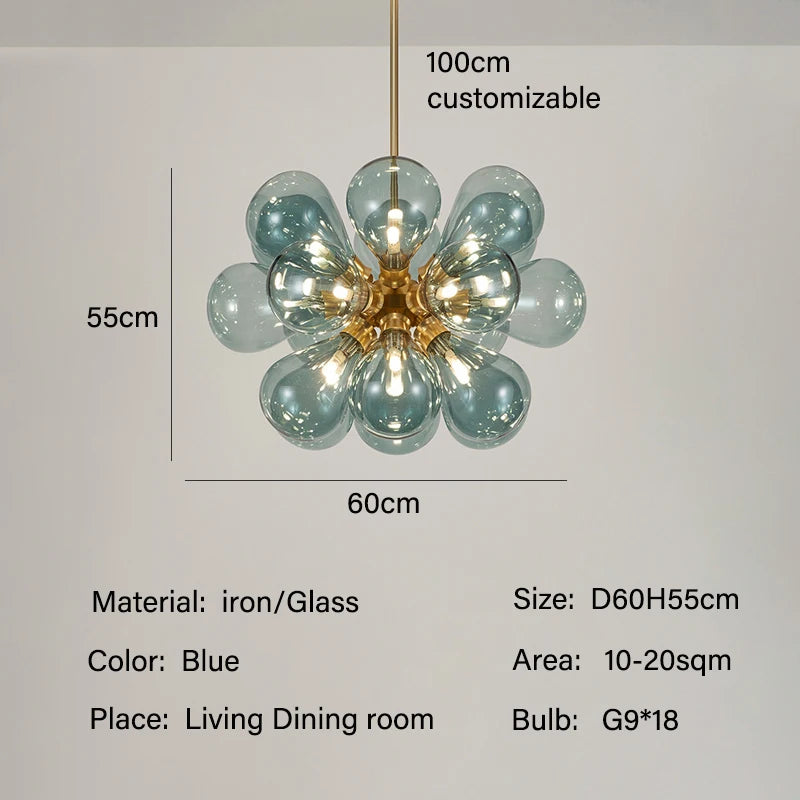 Suspension lumineuse boules vertes moderne ampoules led blanc doré floral