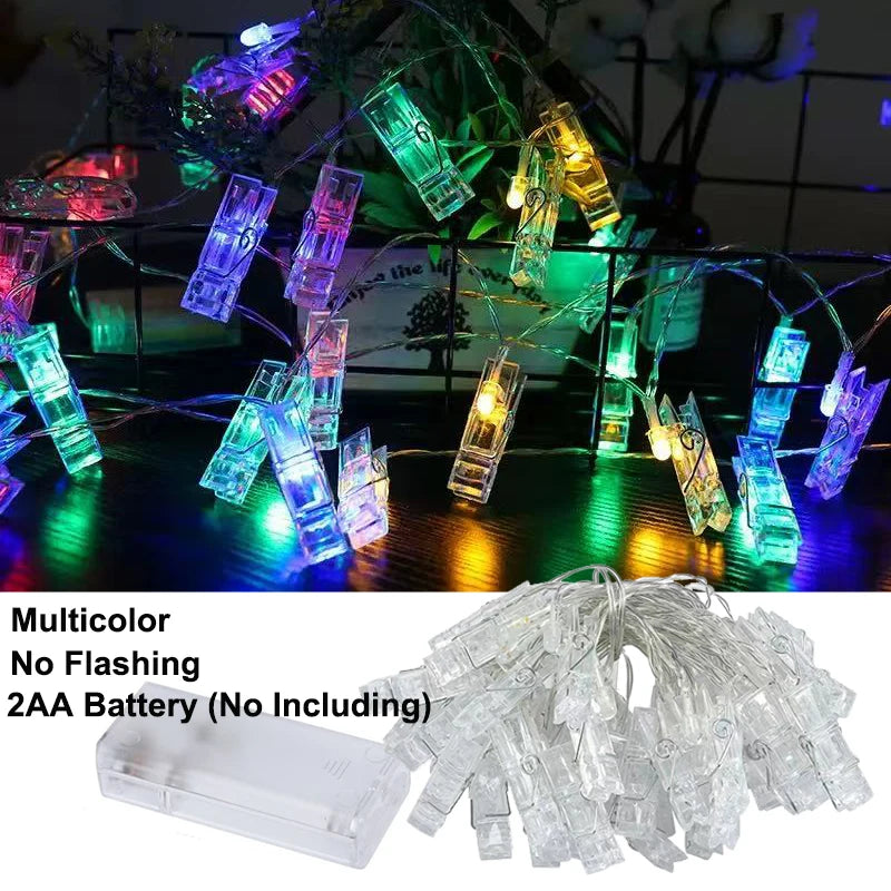 guirlande lumineuse multicolore pinces linge transparentes festives decoration mariage led photos