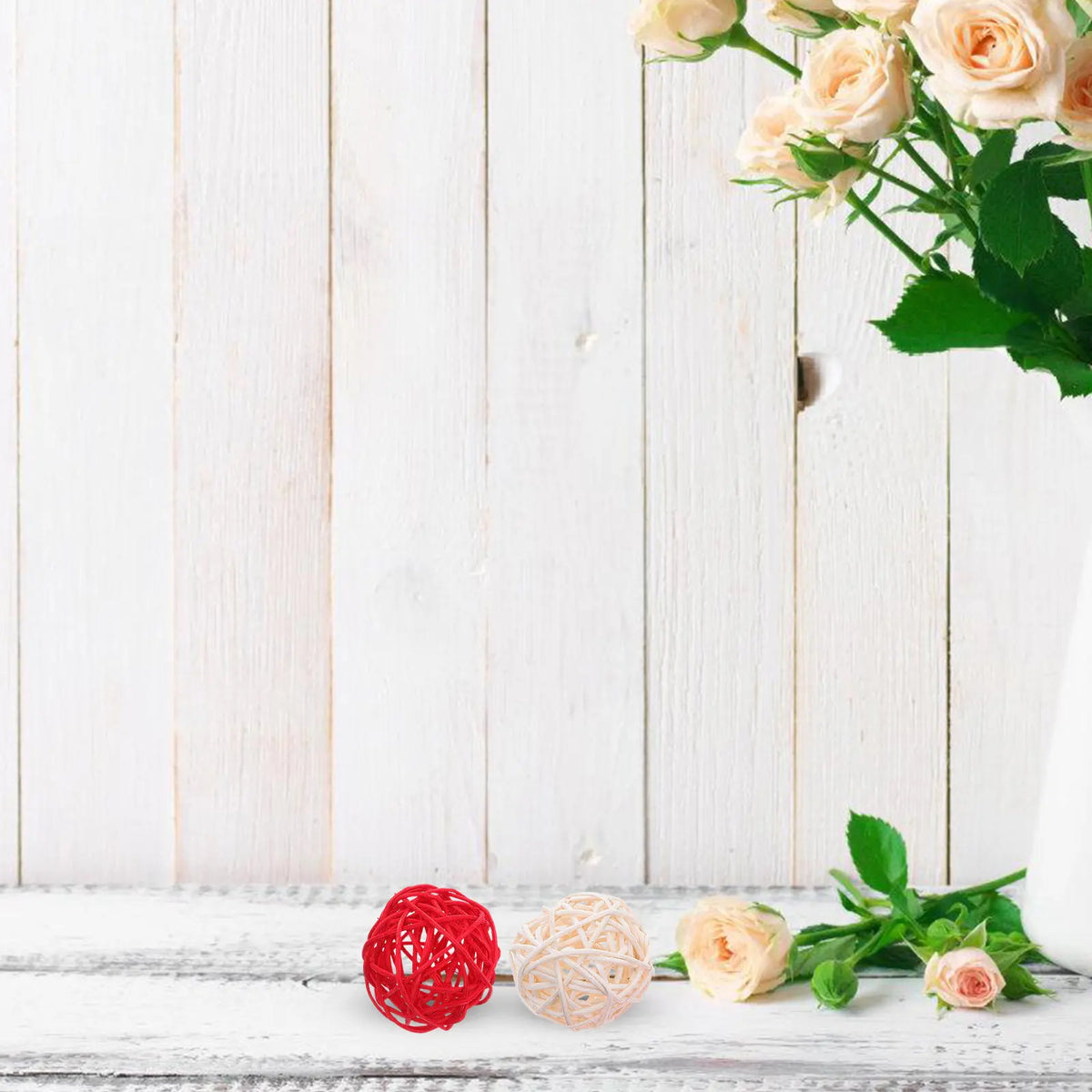 boules decoratives rotin rouge blanc noir tresse decoration table mariage rustic boheme 5cm