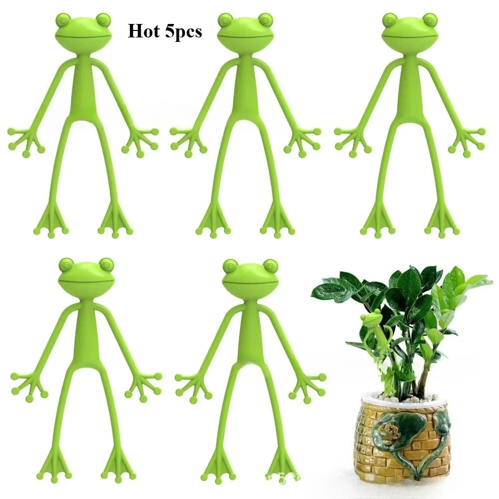 supports plantes forme grenouille vert texturé décoration jardin ludique enroulement tige plantes