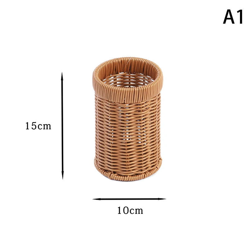 panier rotin marron clair couteau cuillère baguettes assaisonnement rangement cuisine rustic