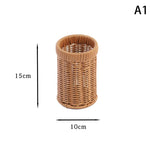panier rotin marron clair couteau cuillère baguettes assaisonnement rangement cuisine rustic