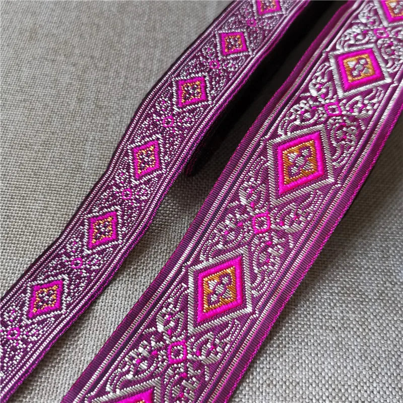 ruban décoratif polyester largeur 2cm bleu vert violet gris marron rose motif géométrique floral
