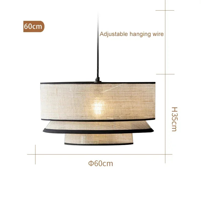 suspension lumineuse moderne tissu beige clair texture lin câble salon restaurant chambre cuisine