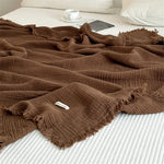 plaid coton marron texture gaufrée franges voyage printemps automne minimaliste portable chambre coucher