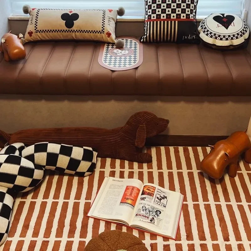 tapis marron blanc rayures horizontales moderne polyester imperméable antidérapantintérieur sol maison