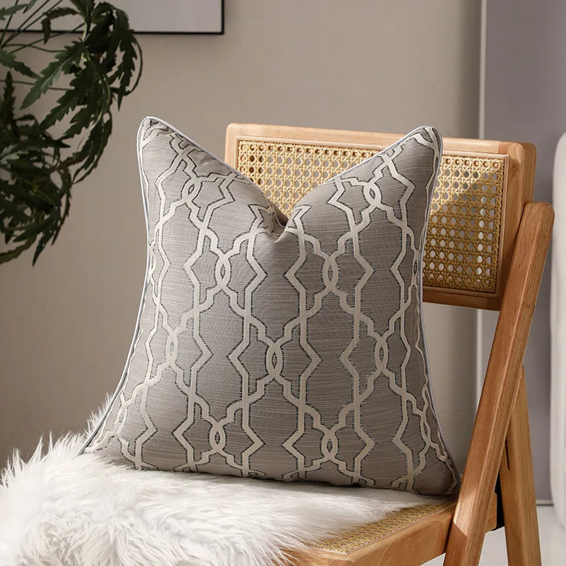 housse coussin carré beige points dorés jacquard passepoil contemporain non toxique environnement polyester