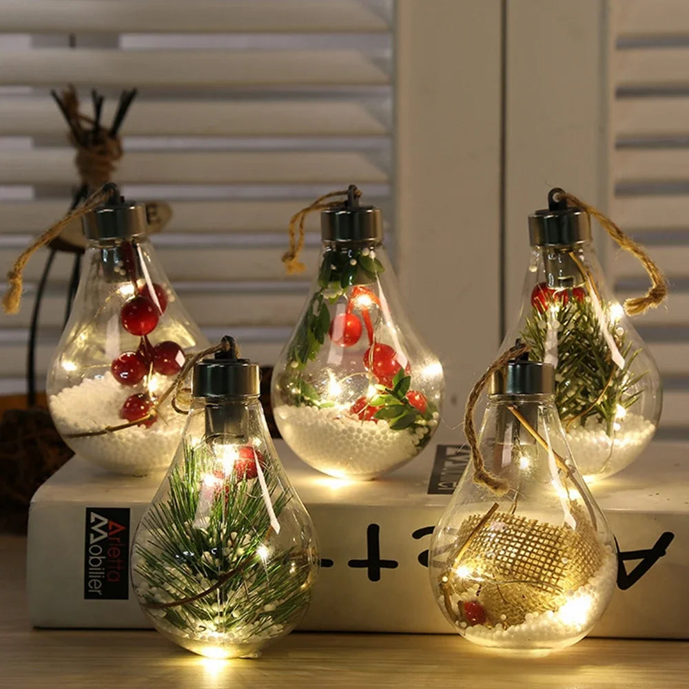 décoration noël transparente ampoule led boules flocons branche vintage chambre cadeau enfants adultes