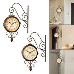 horloge murale double face horaire arabe métal marron rétro vintage decoration mur silencieuse industriel