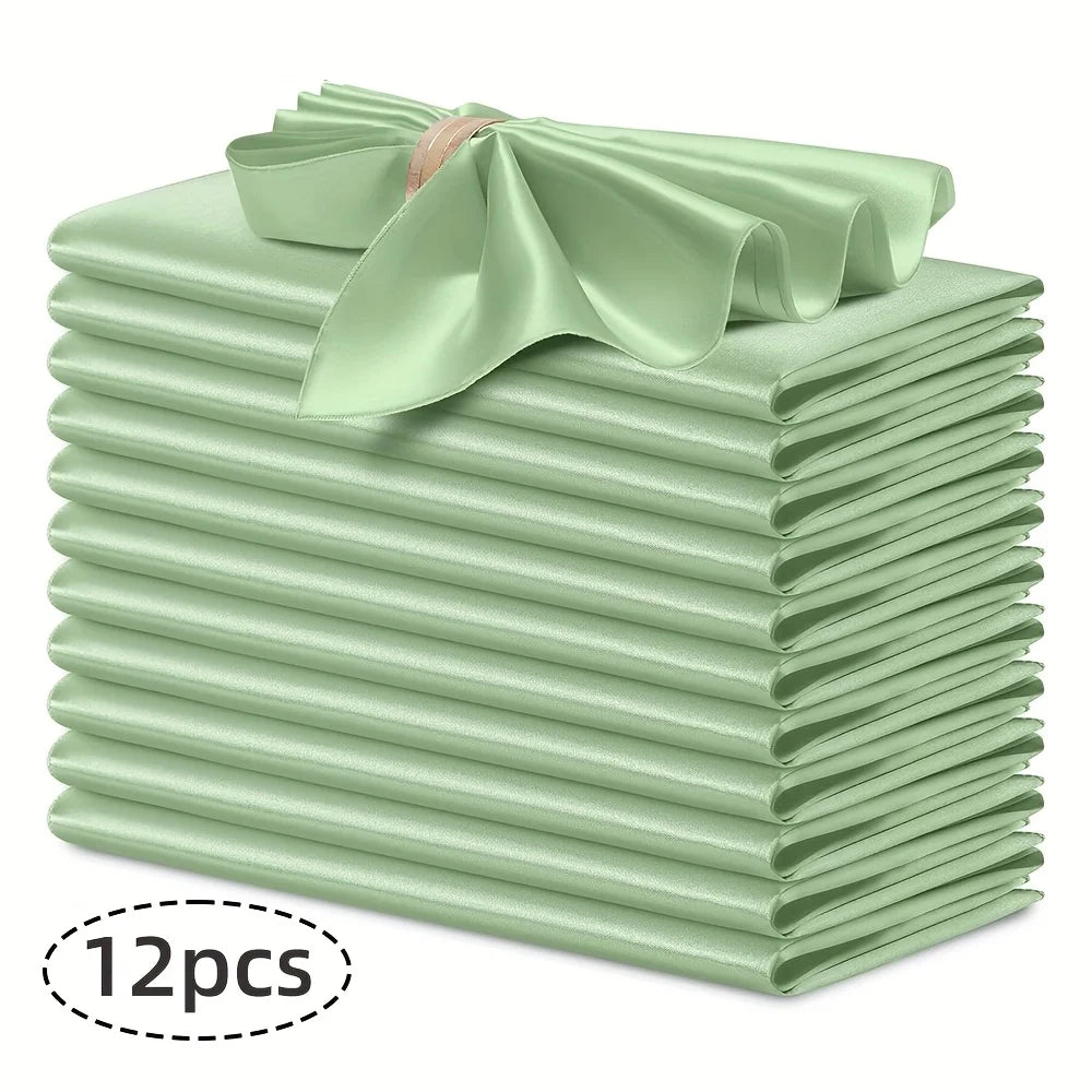 serviettes satin élégantes 30x30cm 12pièces bleumarine vertfoncé roseblanc modernes clipsdorés
