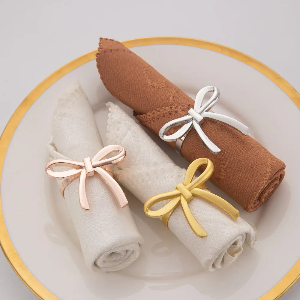 porte serviettes forme noeud papillon or argent rose doré texturé élégants festifs set six