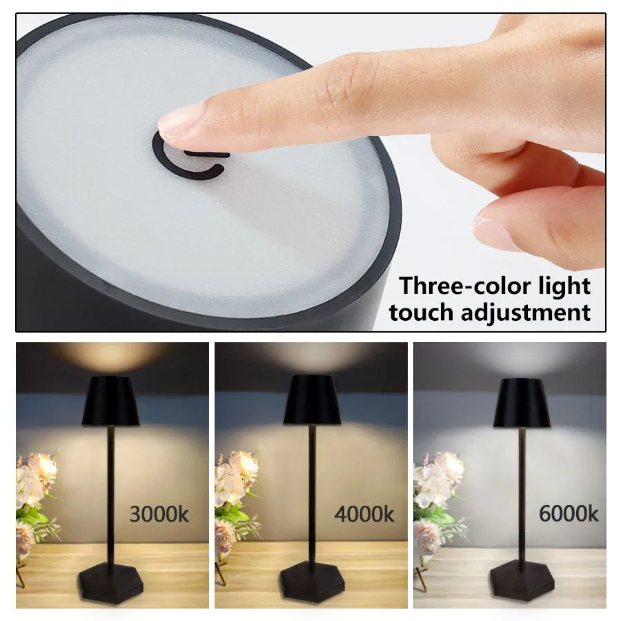 lampe table led rechargeable sans fil veilleuse tactile moderne noir bleu clair doré marron