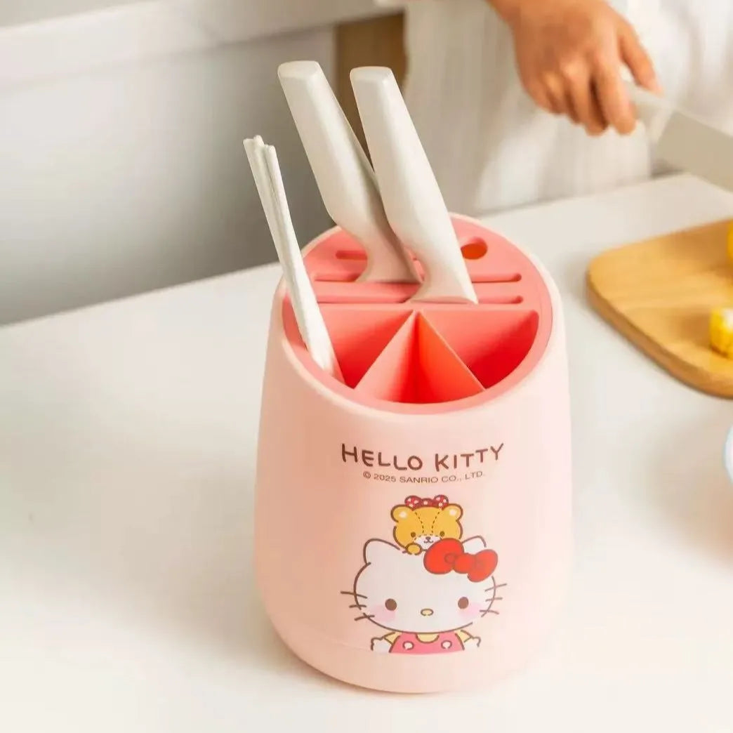 pot ustensiles hello kitty rose dessin animé moderne couteaux cuillères assiette rangement cuisine plastique
