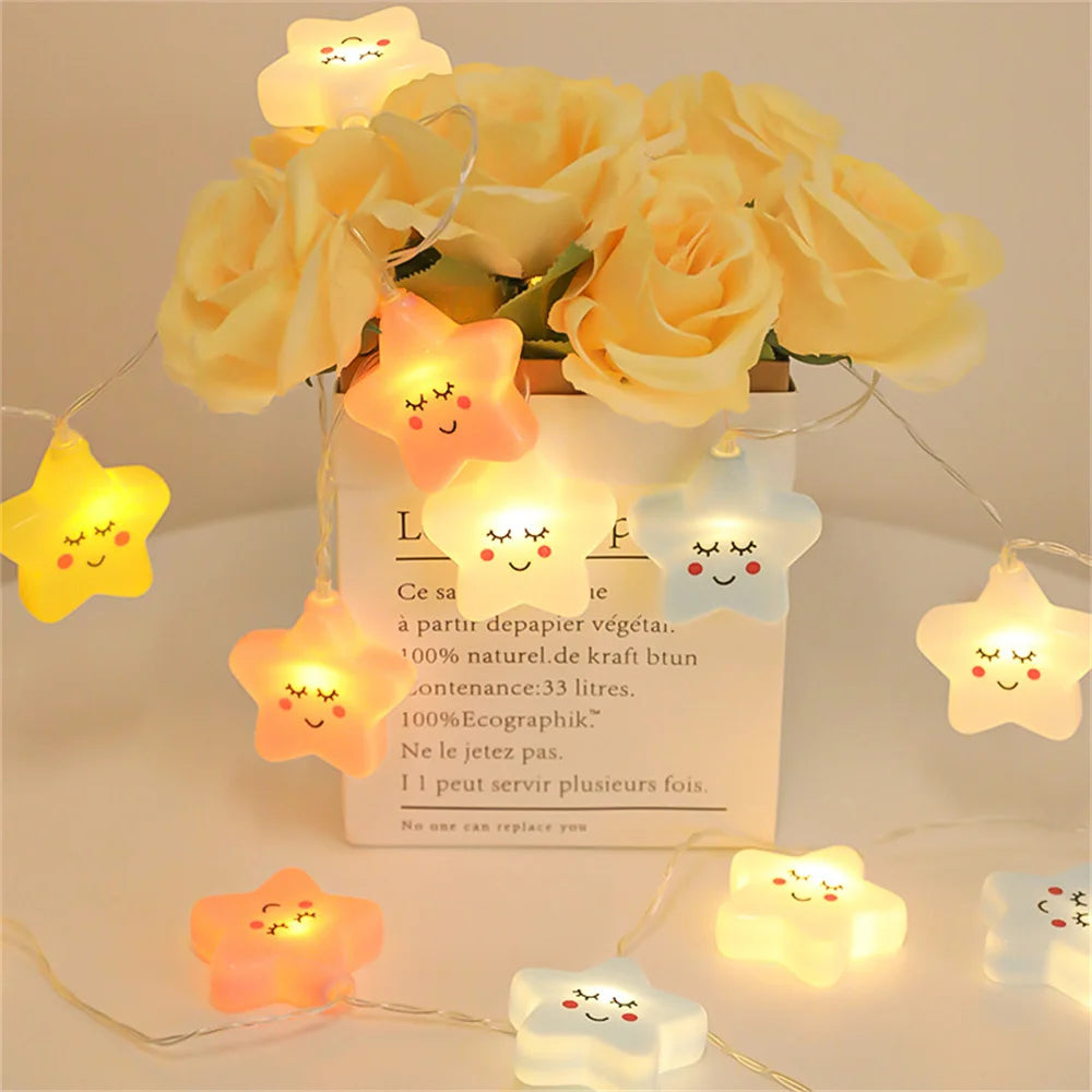 guirlande lumineuse nuages étoiles 20 led jaune rose bleu ambiance enfantin festive camping