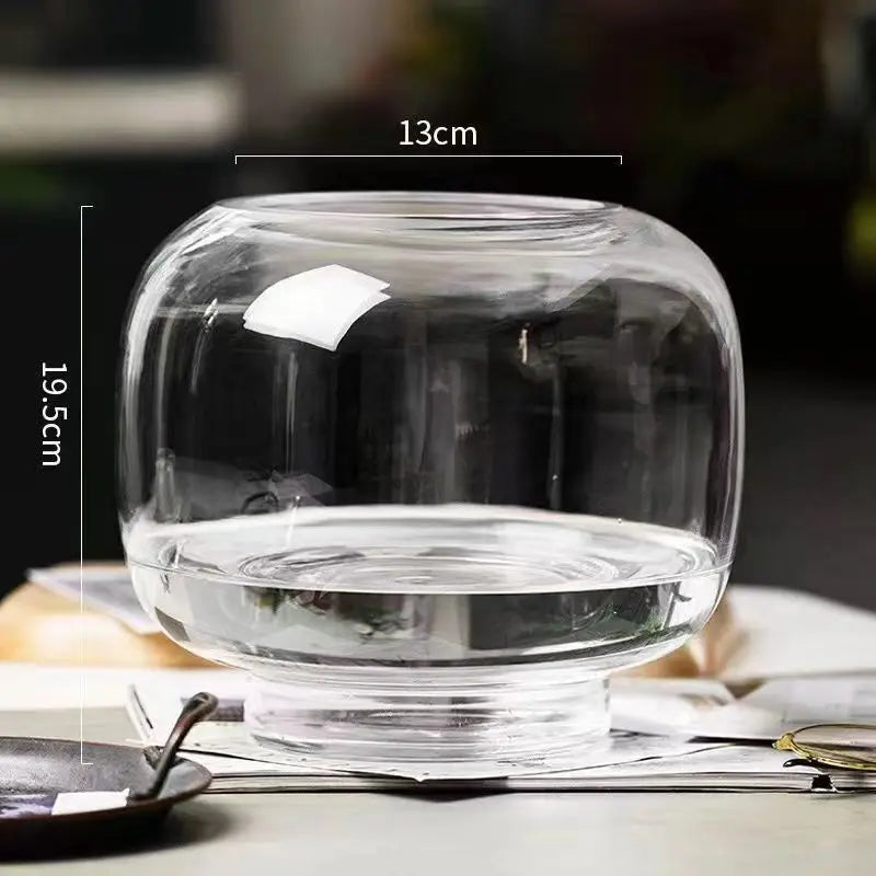 vase verre moderne transparent simple grande bouche table salon fleur hydroponie ornement double usage