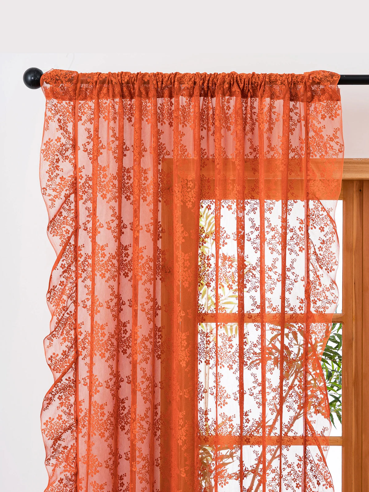 rideau fleuri orange transparent classique décoration intérieure maison hospitalière polyester