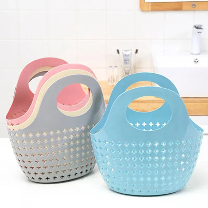 panier rangement moderne bleu clair perforé croix dorées poignée circulaire 26x18x13cm