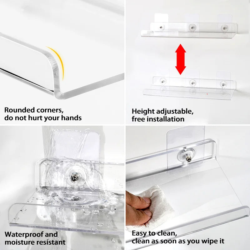 étagère murale transparente moderne support rangement cuisine salle bain clips adhésifs minimaliste