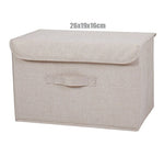boîte rangement pliable tissu lin gris beige couvercle poignées vêtements