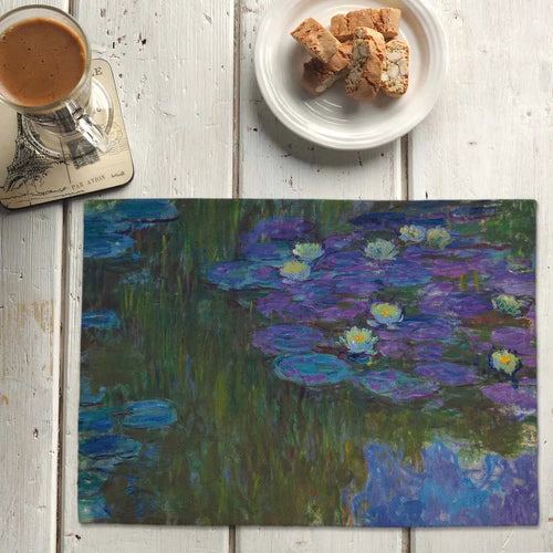 tapis table multicolore peintures l'huile art impressionniste lin respectueux environnement assiettes bols verres fruits