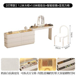 coiffeuse bois moderne beige miroir tiroirs tabouret étagère rangement chambre coucher