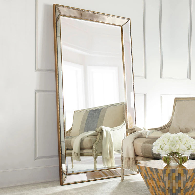 Miroir ornemental strass classique moderne salon décoration bois argenté or
