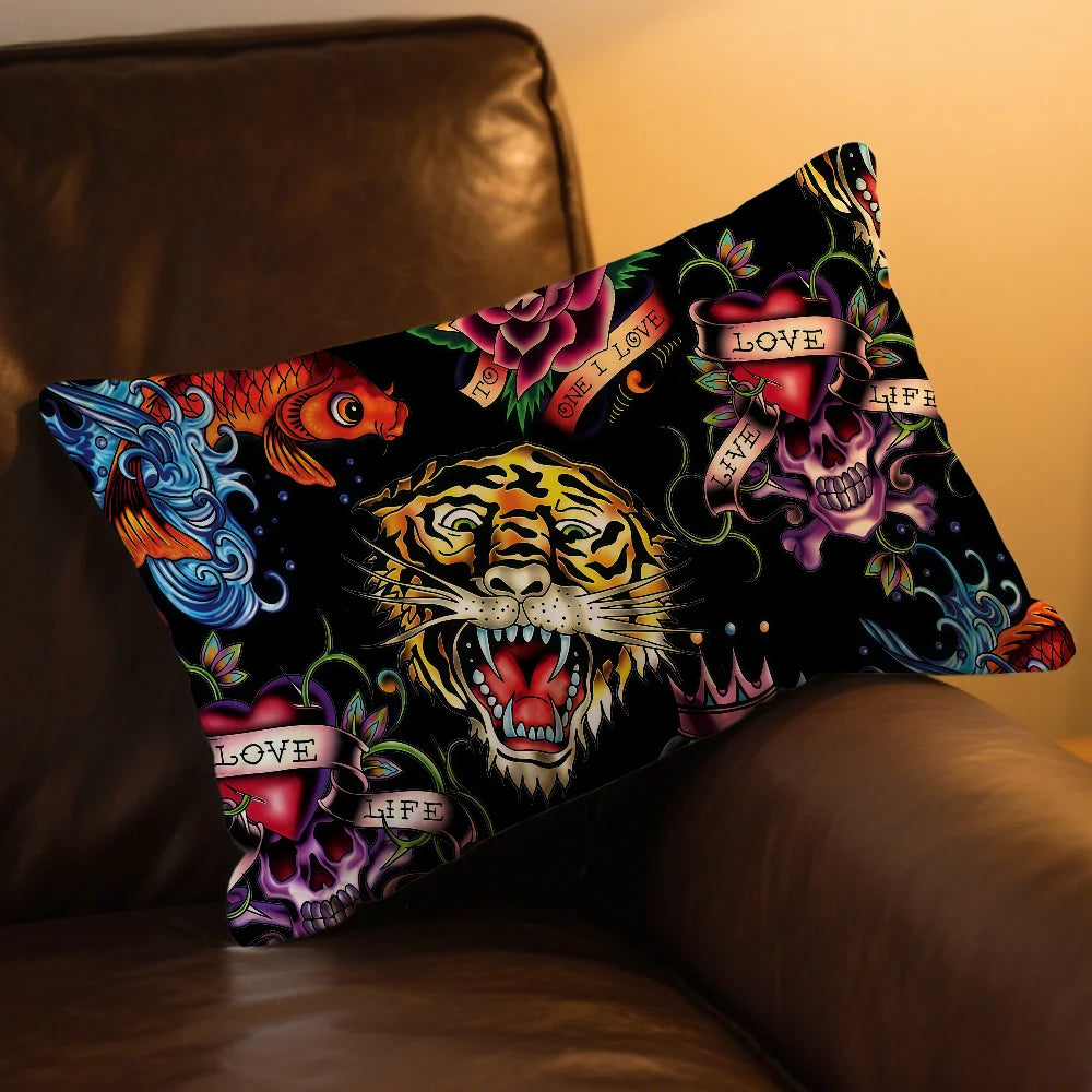 taie d'oreiller motif tigre poissons roses crânes love life graphique 100 polyester double face