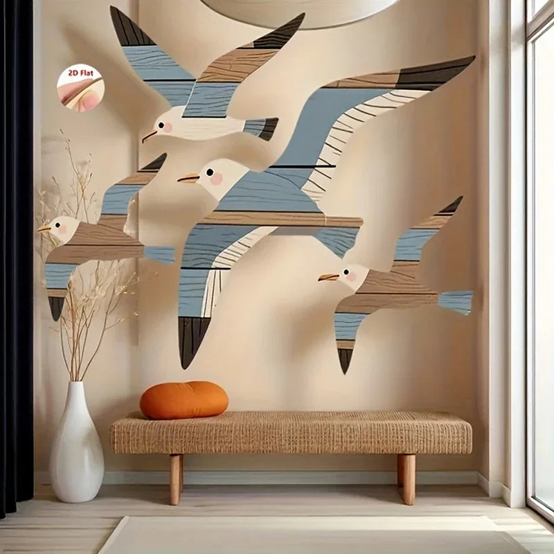 décoration murale oiseaux vol blanc bleu moderne adhésif