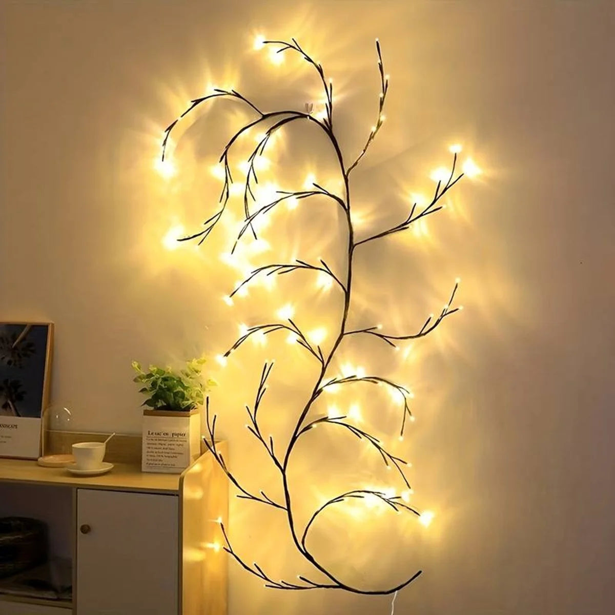 guirlande lumineuse branche naturelle 96 led noir blanc decoration moderne modes usb