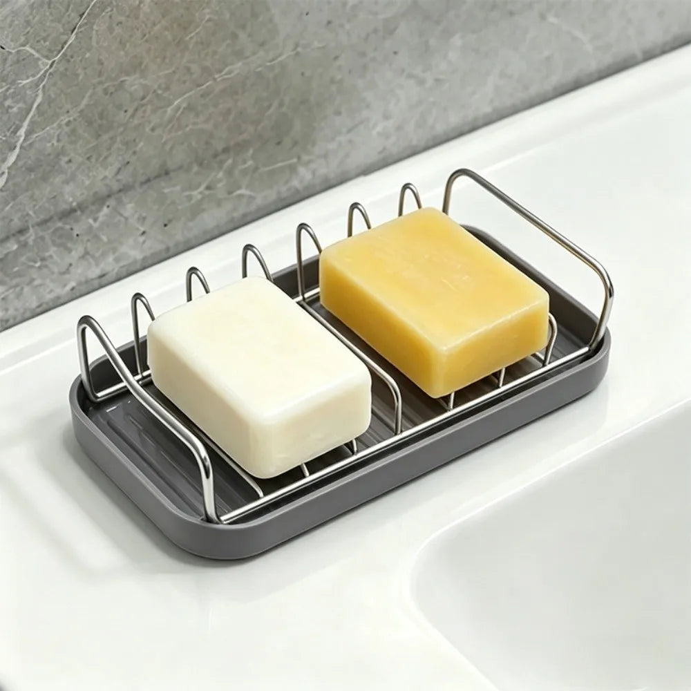 support savon moderne acier inoxydable blanc gris drainage salle bain fixé adhésif deux savons