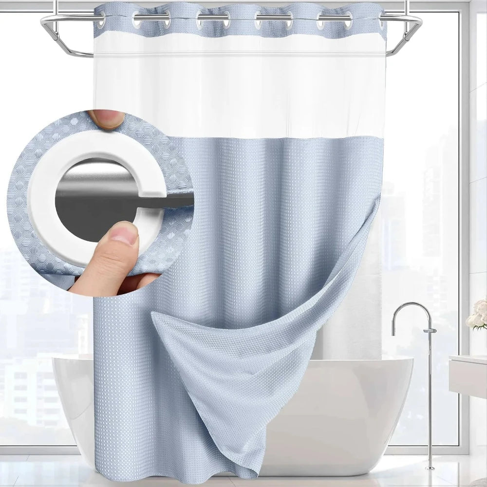rideau douche moderne blanc translucide polyester 183x190cm anneau intégré