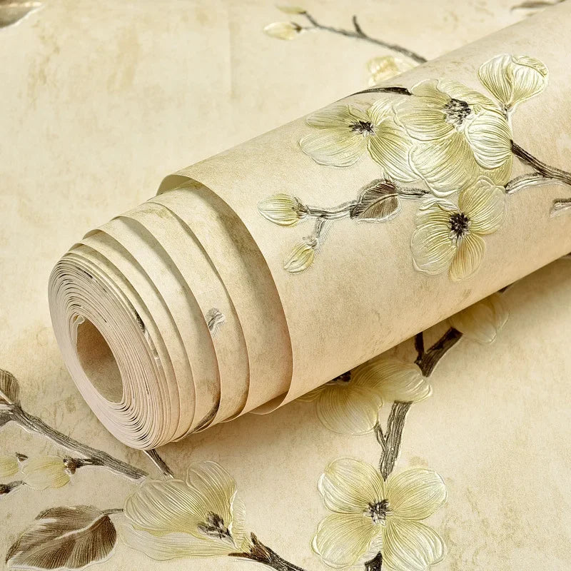 papier peint fleurs blanches classique adhésif résistant humidité écologique chambre salon vintage pastorale