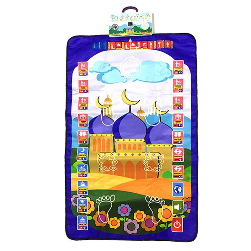 tapis prière islamique acrylique motifs géométriques kaaba moderne rose bleu marine