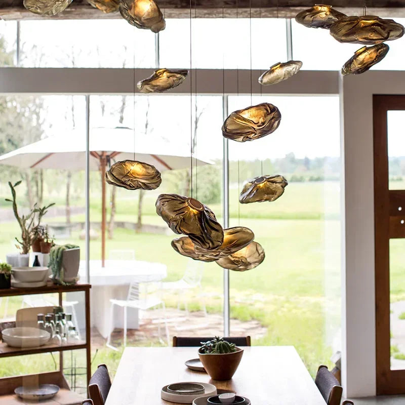 suspension lumineuse pendentif verre transparent organique contemporain 20cm 25cm 30cm 35cm 40cm