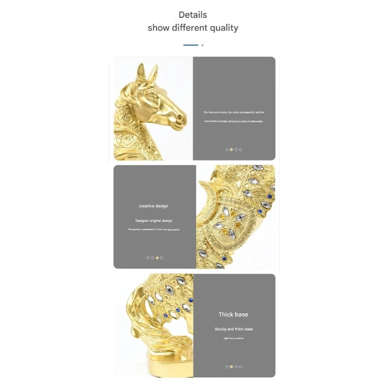 statuette cheval doré ornée strass art déco maison feng shui cadeau anniversaire noël pâques