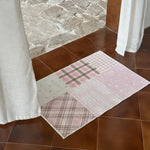 tapis rose gris moderne carreaux géométriques antidérapant polyester salon chambre