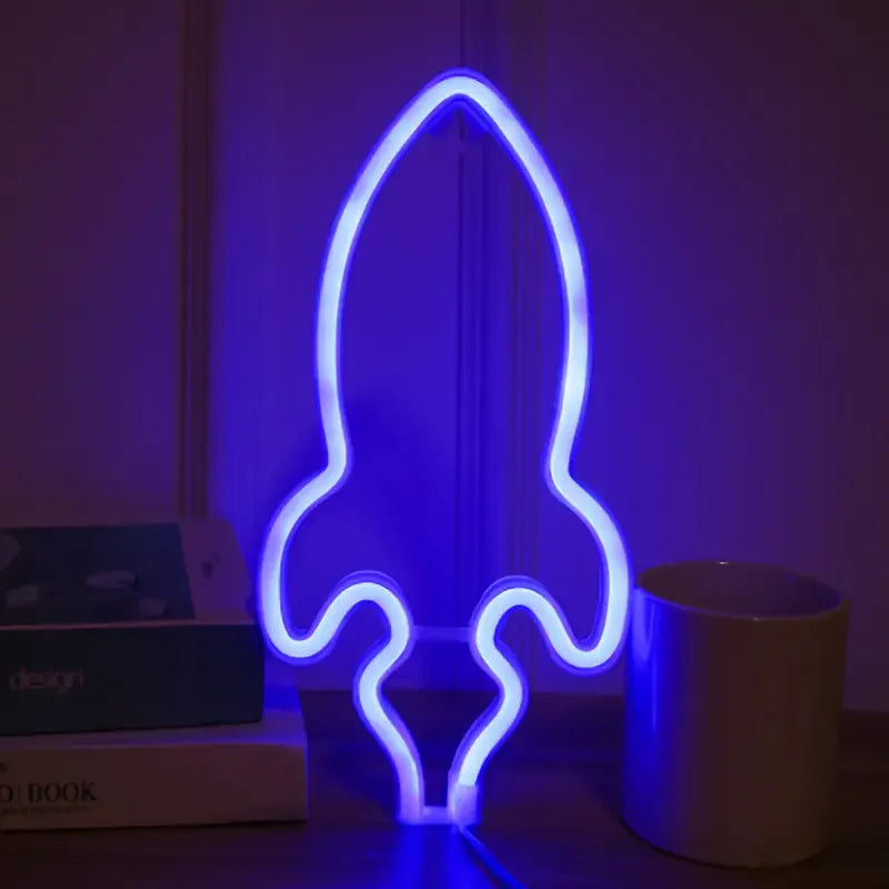 néon bleu rose fusée moderne chambre décoration veilleuse chambre opaque éclairage intérieur usb batterie