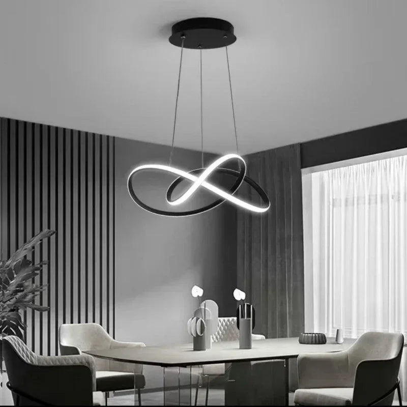 Suspension lumineuse moderne anneaux entrelacés blanc noir marron clair 50cm 60cm