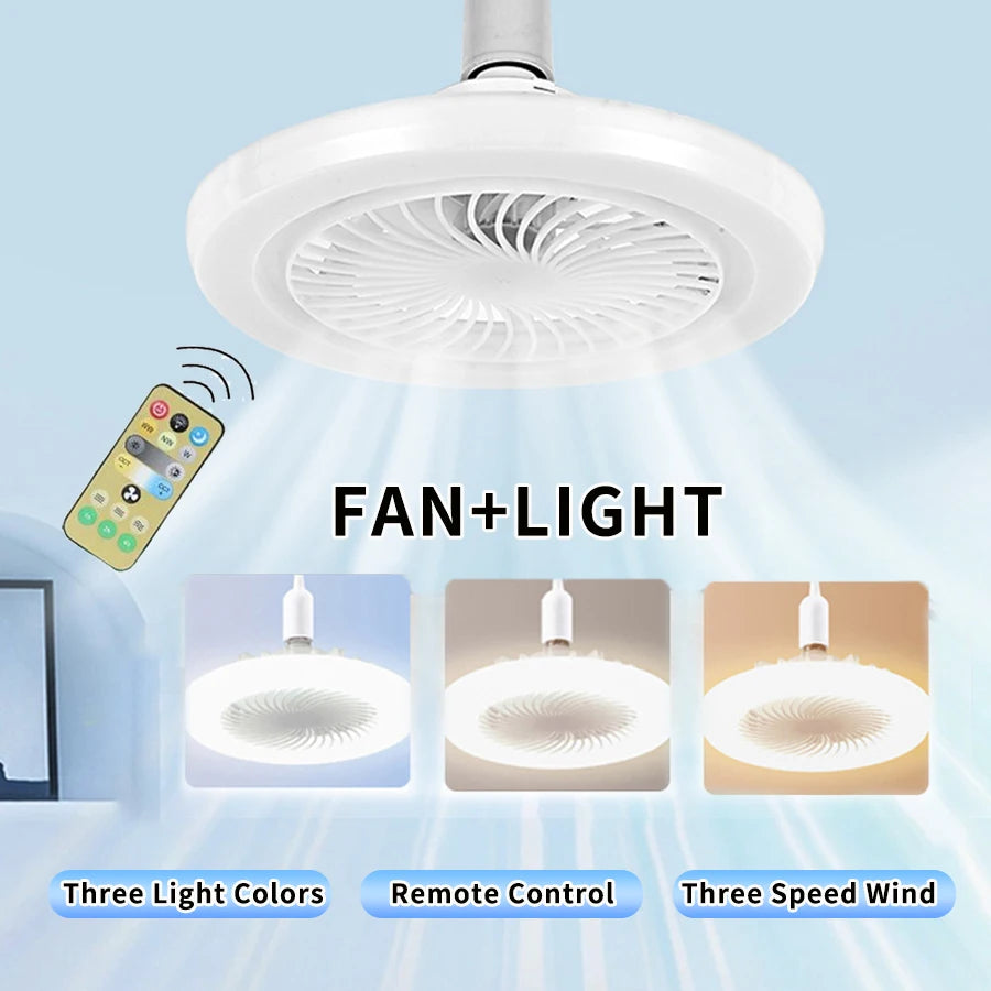 lampe ventilateur moderne blanc grille ventilation télécommande 30W LED lumières