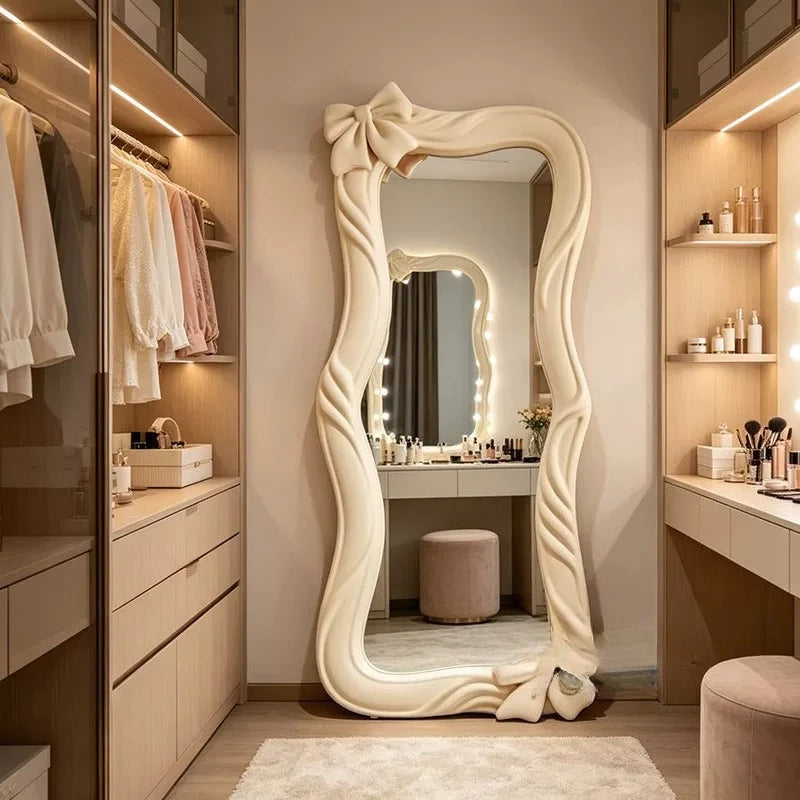 miroir ondulé rose clair nœuds décoratifs classique plein mur salon chambre