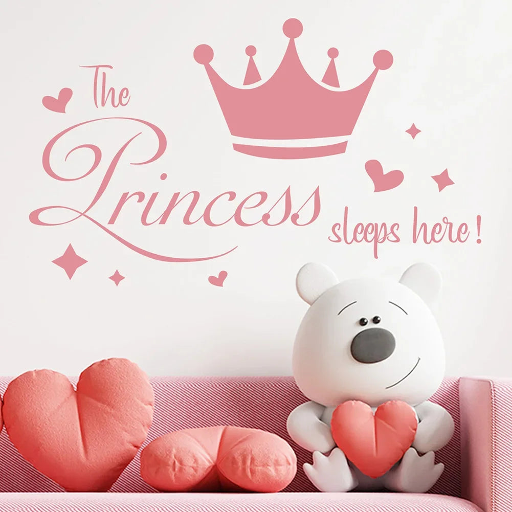 autocollant mural couronne étoiles princesses chambre enfants roseclair décoration murale stickers muraux personnalisés