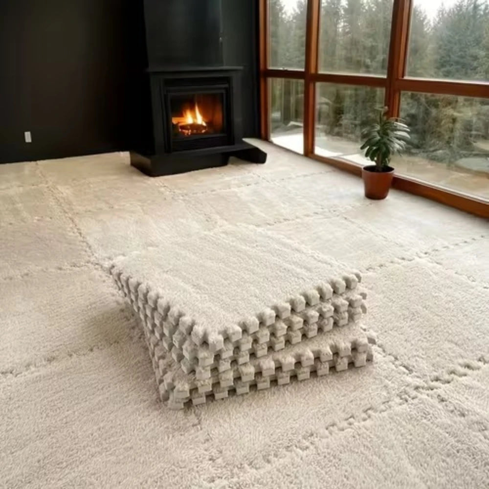 tapis modulable géométrique moelleux noir gris bleu rose moderne adhésif 30cm 10pcs 20pcs