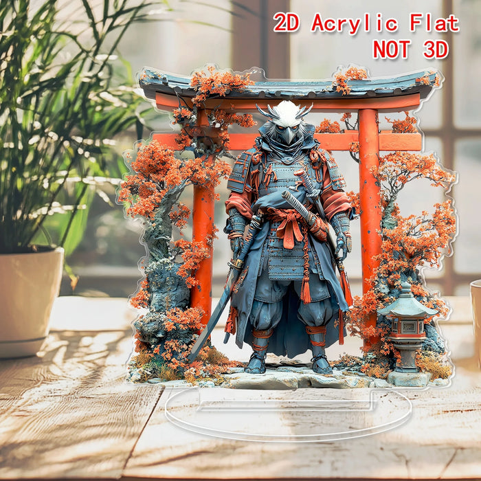 statue acrylique 2d japonaise bleu rouge blanc motif arbres lanternes traditionnel décoration intérieure table